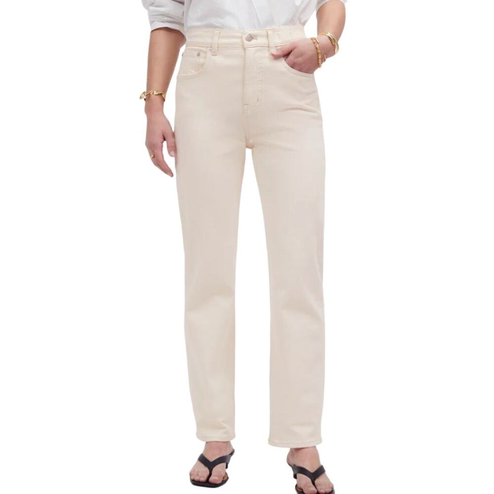 Madewell Women Jean Size 28 Petite White Canvas-Wash 90s-Straight High-Rise NWT